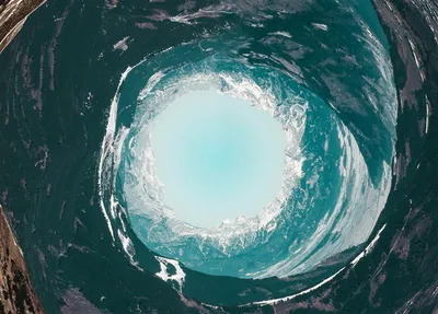 A somewhat abstract 360 degree photo of an icy mountain